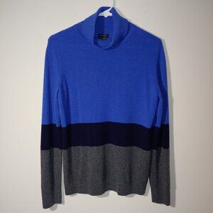 Talbots Pure Cashmere Turtleneck Colorblock Sweater Size M Blue Grey Black